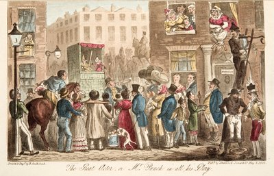 Der große Schauspieler, oder Mr. Punch in all seiner Pracht, aus The English Spy, veröffentlicht 1824 von Isaac Robert Cruikshank