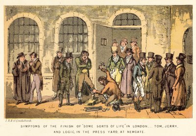 Symptome des Endes einiger Lebensarten in London, Tom, Jerry und Logic, im Press Yard, in Newgate von Isaac, Robert and George Cruikshank