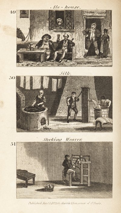 Handelsleute im Regency-England: Gasthaus, Seidenmühle und Strumpfweber von Isaac Taylor