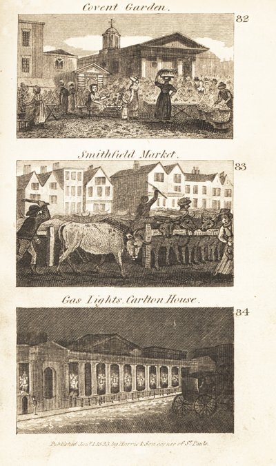 Berufe im Regency-England: Covent Garden, Smithfield Market und Gaslichter am Carlton House von Isaac Taylor