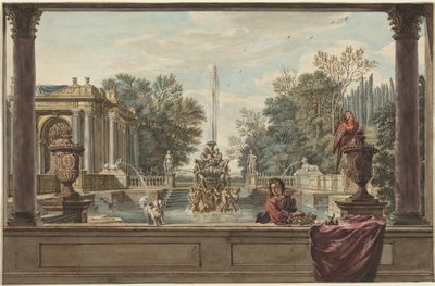 Ein italienischer Garten mit einem Papagei, einem Pudel und einem Mann von Isaac de Moucheron