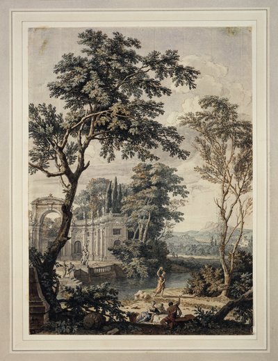 Arkadische Landschaft mit Palastarchitektur von Isaac de Moucheron