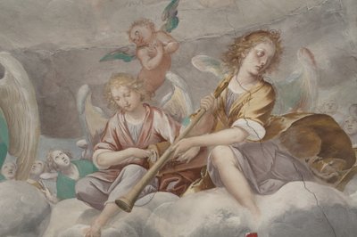 Engel, musizierende Engel und Putten, Detail des Paradieses mit ewigem Vater (Detail) von Isidoro Bianchi