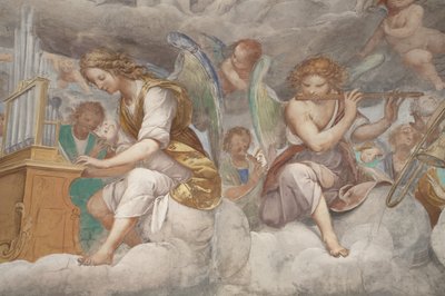 Engel, musizierende Engel und Putten, Detail des Paradieses mit ewigem Vater (Detail) von Isidoro Bianchi