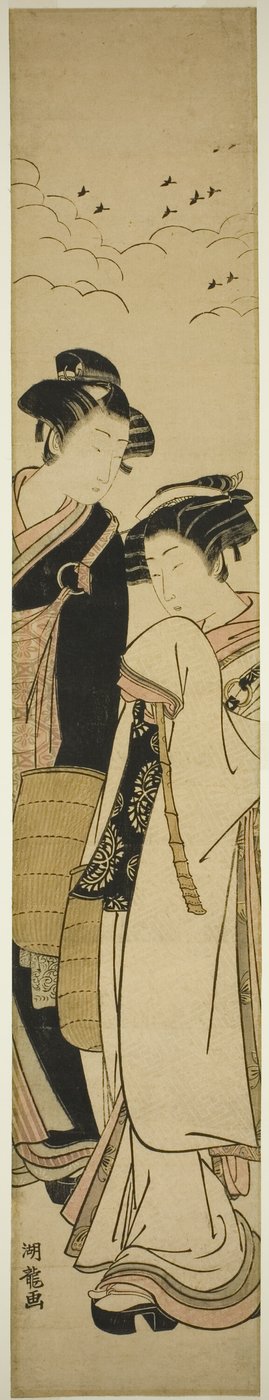 Junges Paar verkleidet als Bettelmönche (Genpachi und Komurasaki?) von Isoda Koryusai