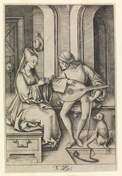 Der Lautenspieler und der Sänger (2. Zustand) von Israhel van Meckenem