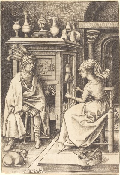 Der Besuch bei der Spinnerin, ca. 1495-1503 von Israhel van Meckenem