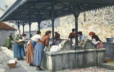 San Remo, Italien, Frauen beim Wäschewaschen von Italian Photographer
