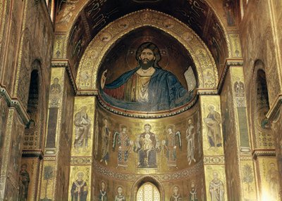 Christus Pantokrator; Jungfrau und Kind mit Engeln und Aposteln, aus der Hauptapsis, 12.-13. Jahrhundert (Mosaik) von Italian School