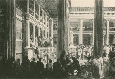 Ein Kriminalurteil in der Basilika (Gravur) von Italian School