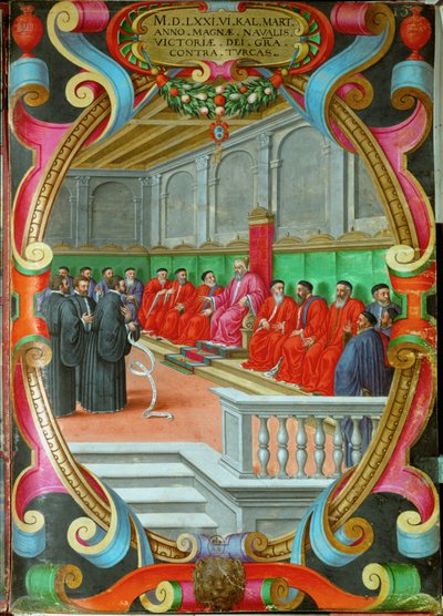 Eine Sitzung des Großen Rates von Venedig unter dem Vorsitz des Dogen Sebastiano Venier von Italian School