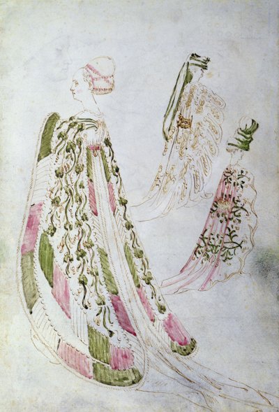 Eine Frau und zwei Männer in langen Mänteln, ca. 1450 von Italian School