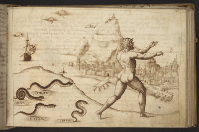 Schlangen verfolgen eine menschliche Figur, aus Historia Animalium, 1595 von Italian School