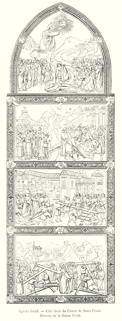 Agnolo Gaddi, rechte Seite des Chors von Santa Croce, Geschichte des Heiligen Kreuzes (Gravur) von Italian School