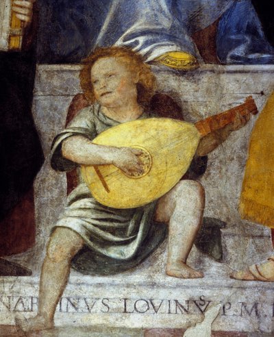 Engelmusiker spielt Laute. (Detail) von Italian School