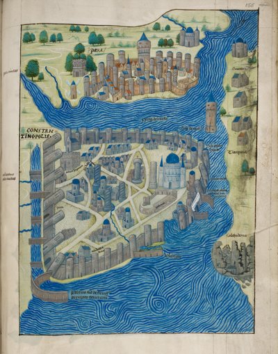 Arundel 93 fol.155 Karte von Konstantinopel und Pera, aus 