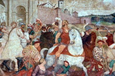 Schlachtenszene vor den Stadtmauern, ca. 1460er Jahre von Italian School