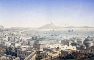 Vogelperspektive auf den Königspalast und die Piazza Plebiscito in Neapel, Italien von Italian School