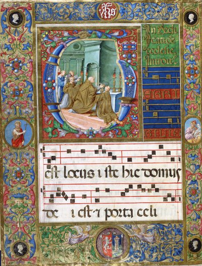 Choralminiatur mit Papst Alexander II, der in der Abtei die Messe feiert von Italian School