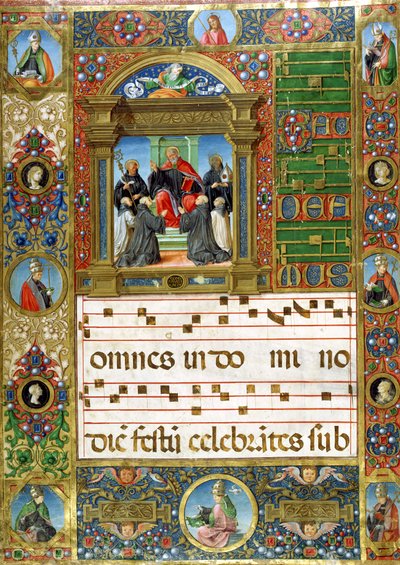 Choralminiatur mit St. Benedikt, der zu Mönchen predigt von Italian School