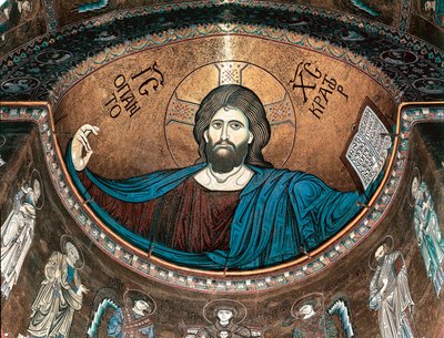 Christus Pantokrator oder Christus in Herrlichkeit, die Apsis der Kathedrale von Monreale, Sizilien, Italien schmückend von Italian School