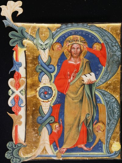 Christus der Erlöser - Initiale R aus einem großformatigen illuminierten Manuskript, ca. 1380 von Italian School