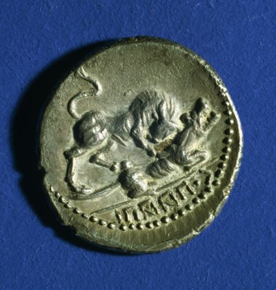 Münze der italischen Stämme mit einem Stier, der die römische Wölfin angreift, 89-90 v. Chr. von Italian School