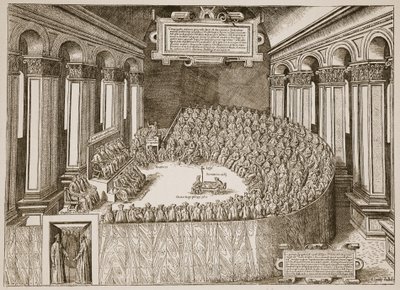 Konzil von Trient, 1563, aus einer Radierung, veröffentlicht in Venedig 1565, Illustration aus Die Kirche von England: Eine Geschichte für das Volk von H.D.M. Spence-Jones, veröffentlicht um 1910 von Italian School