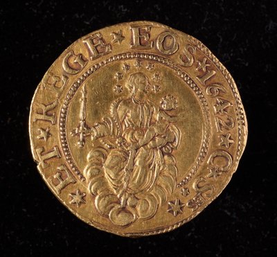 Währung der Republik Genua: fünf Gold-Doppie-Münze. Durchmesser 41 mm. 1642. Rückseite. Genua Musei di Strada Nuova von Italian School