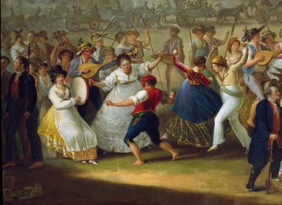 Tanzszene und Volksfest in Neapel Tarantella-Tänzer. Anonymes Gemälde. 18. Jahrhundert Neapel, Museo Nazionale di San Martino von Italian School