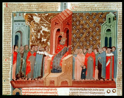 Kaiser Justinian (483-565) und sein Hof, aus Justinianus Istitutiones von Italian School