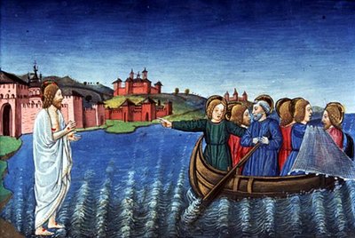 Fol.134r Die Jünger fischen im See von Galiläa von Italian School