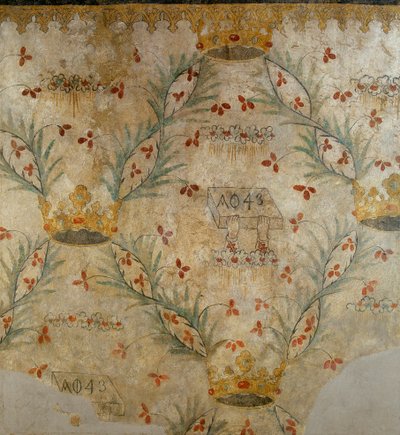 Fresko mit floraler Ornamentik und Kronen, ehemals in der Casa Vismara in Legnano, 15. Jahrhundert von Italian School