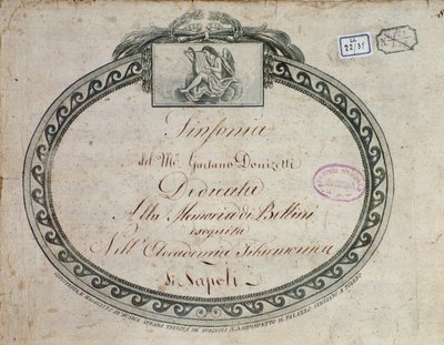 Frontispiz-Detail von "Sinfonia in mi bemolle maggiore: dedicata alla memoria di Bellini" von Gaetano Donizetti (1797-1848) von Italian School