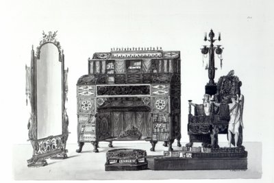 Möbel im griechischen Stil aus Architectural Decorations von Gaetano Landi, graviert von G. D