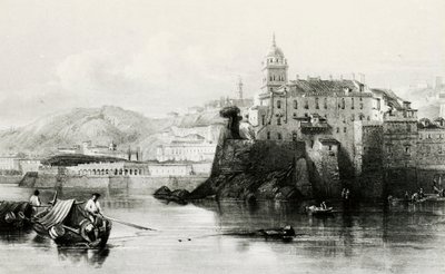 Genua Marina Mauer mit Villa Doria Pamphili im Hintergrund, Gravur, ca. 1850, Italien von Italian School