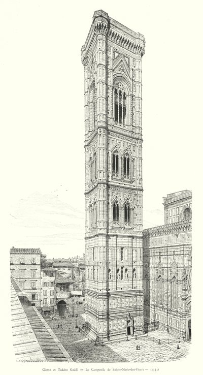 Giotto und Taddeo Gaddi, Der Glockenturm von Santa Maria del Fiore (Stich) von Italian School