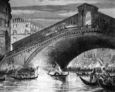 Canal Grande und die Rialtobrücke während des Karnevals von Italian School