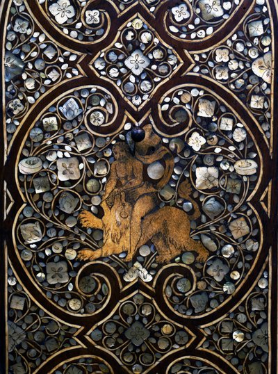 Herkules und Löwe, Detail aus venezianischem Architekturschrank mit Einlagen, Italien von Italian School