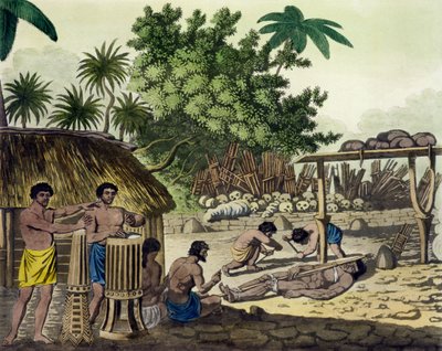 Menschenopfer in Otaheite, Tafel 84 aus Le Costume Ancien et Moderne, von Jules Ferrario, veröffentlicht ca. 1820er-30er Jahre von Italian School