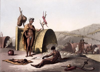 Hütten und Lagerleben der Buschmänner, aus Costumi dei... von Giulio Ferrario, ca. 1820er-30er Jahre von Italian School