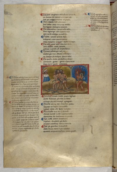 Inferno: Eine Gruppe von Dieben, von denen einer, Vanni Fucci, von einem Drachen angegriffen und von Flammen verschlungen wird (Gravur) von Italian School