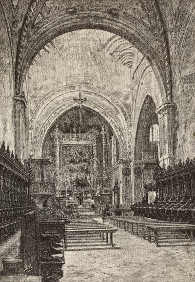 Innenraum der Kirche Chiaravalle, Italien, Stich nach einer Zeichnung von Quinto Michetti, aus L