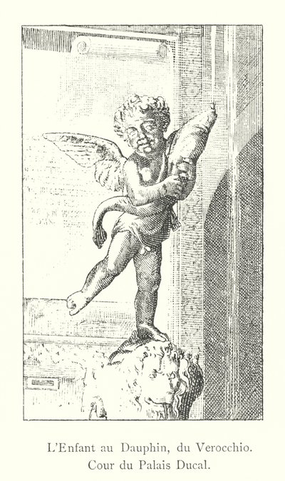 Das Kind mit dem Delfin, von Verocchio, Hof des Dogenpalastes (Gravur) von Italian School