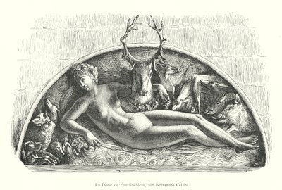 Diana von Fontainebleau, von Benvenuto Cellini (Gravur) von Italian School