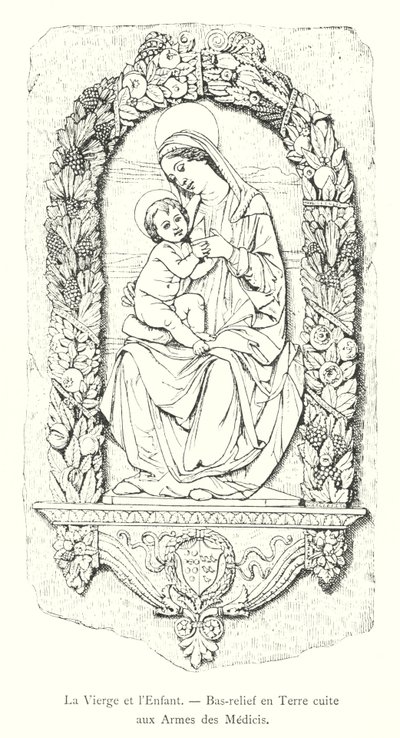 Die Jungfrau und das Kind, Terrakotta-Relief mit den Wappen der Medicis (Stich) von Italian School