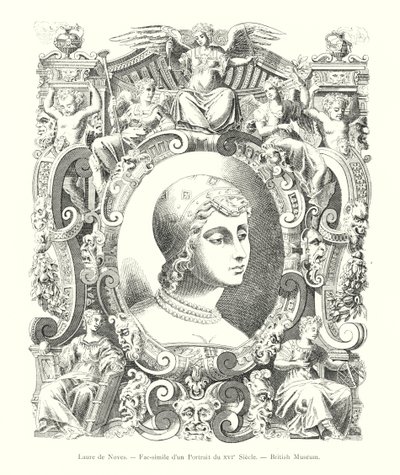 Laura de Noves, Faksimile eines Porträts aus dem 16. Jahrhundert, British Museum (Gravur) von Italian School