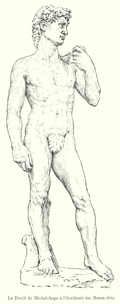 Der David von Michelangelo an der Akademie der Schönen Künste (Gravur) von Italian School
