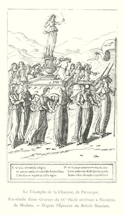Der Triumph der Keuschheit, von Petrarca, Faksimile eines 15. Jahrhundert-Stichs, zugeschrieben Nicoletto da Modena, nach dem Exemplar des British Museum (Stich) von Italian School