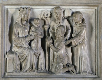 Madonna mit Kind, mit einem Krieger und Heiligen, Relief von den Meistern von Campione. Italien von Italian School
